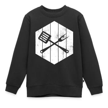 Cuillère et fourchette en bois - Sweat Premium enfant bio - noir - Devant - AI Model Kid Female (0cm)