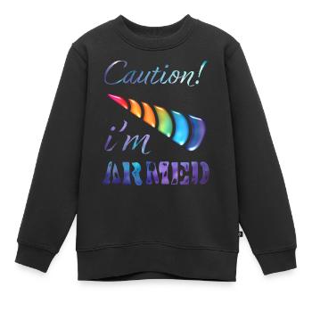 Vorsicht! Ich bin bewaffnetes Einhorn - Kinder Premium Organic Sweatshirt - Schwarz - Vorne - AI Model Kid Female (0cm)