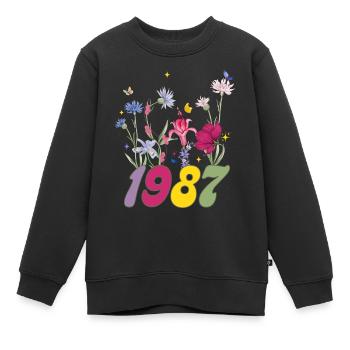 Geburtsjahr 1987 Wildblumen - Kinder Premium Organic Sweatshirt - Schwarz - Vorne - AI Model Kid Female (0cm)
