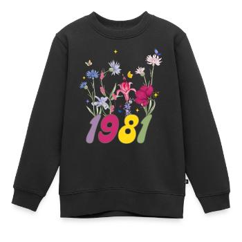 Geburtsjahr 1981 Wildblumen - Kinder Premium Organic Sweatshirt - Schwarz - Vorne - AI Model Kid Female (0cm)