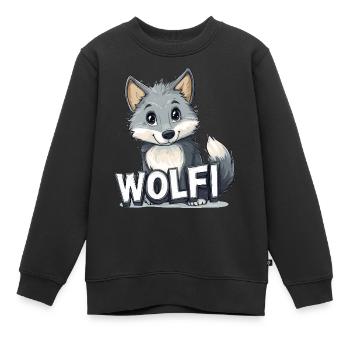 Wolfi - Votre nom d’animal de compagnie - Sweat Premium enfant bio - noir - Devant - AI Model Kid Female (0cm)