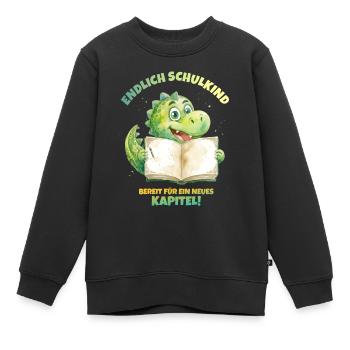 Endlich Schulkind Aquarell Dino mit Buch - grün  - Kinder Premium Organic Sweatshirt - Schwarz - Vorne - AI Model Kid Female (0cm)