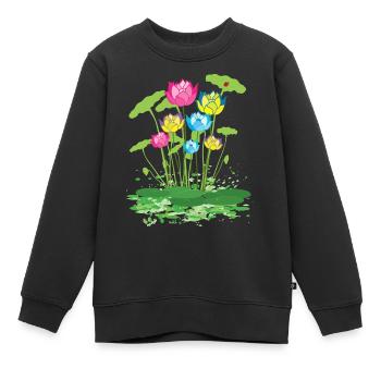 bunte Seerosen Blumen - Kinder Premium Organic Sweatshirt - Schwarz - Vorne - AI Model Kid Female (0cm)