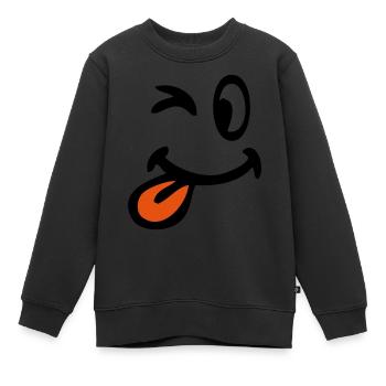 sourire clin oeil tire langue - Sweat Premium enfant bio - noir - Devant - AI Model Kid Female (0cm)