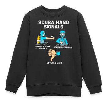 Plongeur Main Signe Scuba Diving - Sweat Premium enfant bio - noir - Devant - AI Model Kid Female (0cm)
