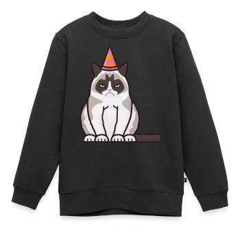 Grummelige, grimmige Katze mit Party-Hut - Kinder Premium Organic Sweatshirt - Schwarz - Vorne - AI Model Kid Female (0cm)