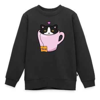 Chat noir et blanc - Sweat Premium enfant bio - noir - Devant - AI Model Kid Female (0cm)