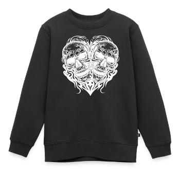 Cœur de deux crânes tatouage style tribal - Sweat Premium enfant bio - noir - Devant - AI Model Kid Female (0cm)