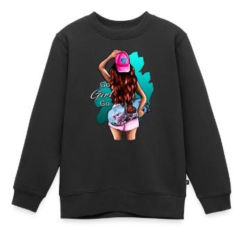 Go Girl-Skatergirl brünett Spruch mit Illustration - Kinder Premium Organic Sweatshirt - Schwarz - Vorne - AI Model Kid Female (0cm)