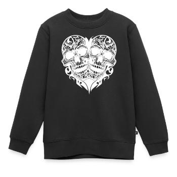 Deux crânes coeur tribal style de tatouage - Sweat Premium enfant bio - noir - Devant - AI Model Kid Female (0cm)