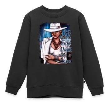 girlboss illustration femme - Sweat Premium enfant bio - noir - Devant - AI Model Kid Female (0cm)