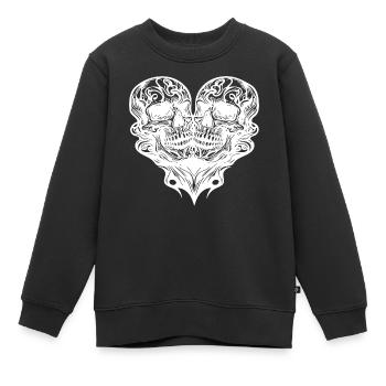 Deux crânes coeur tribal style de tatouage - Sweat Premium enfant bio - noir - Devant - AI Model Kid Female (0cm)
