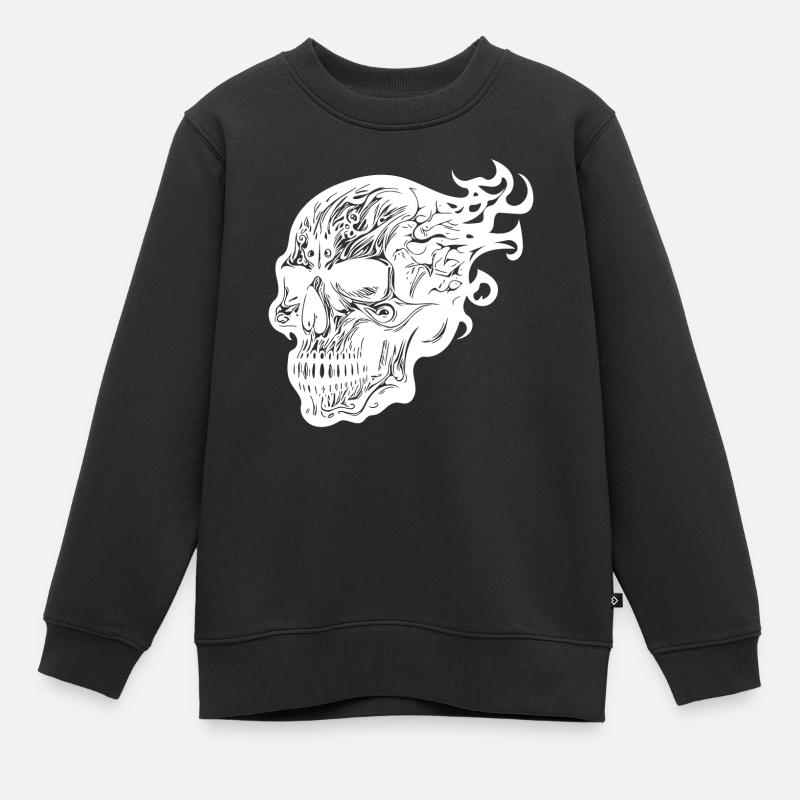Brûlant tatouage Crâne de feu - Sweat Premium enfant bio - noir