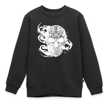 Brennender grinsender Tattoo Schädel - Kinder Premium Organic Sweatshirt - Schwarz - Vorne - AI Model Kid Female (0cm)