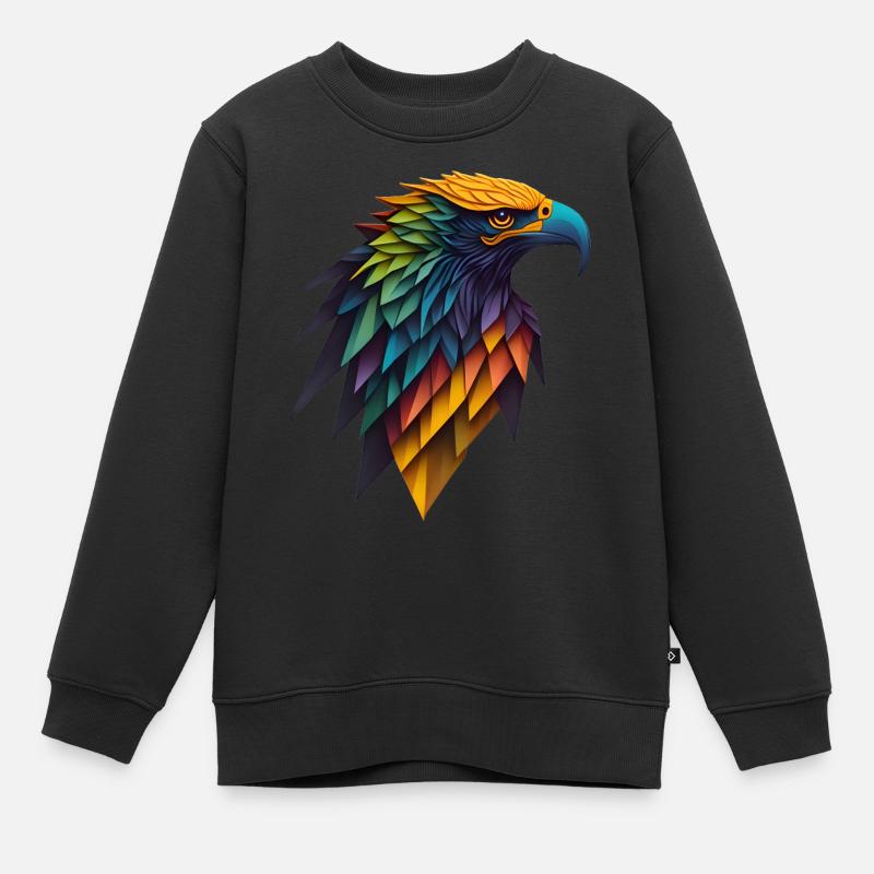 Tête géométrique colorée d’un aigle - Sweat Premium enfant bio - noir