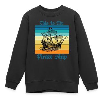 Ceci est mon bateau pirate - Sweat Premium enfant bio - noir - Devant - AI Model Kid Female (0cm)