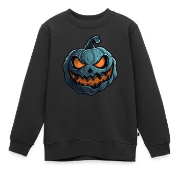 Grinsendes Kürbis Gesicht - Kürbis Halloween - Kinder Premium Organic Sweatshirt - Schwarz - Vorne - AI Model Kid Female (0cm)