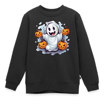 Drôle de fantôme d’Halloween avec lanternes de citrouille - Sweat Premium enfant bio - noir - Devant - AI Model Kid Female (0cm)