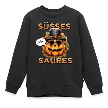 Cooler Kürbis mit Sonnenbrille: Süsses oder Saures - Kinder Premium Organic Sweatshirt - Schwarz - Vorne - AI Model Kid Female (0cm)