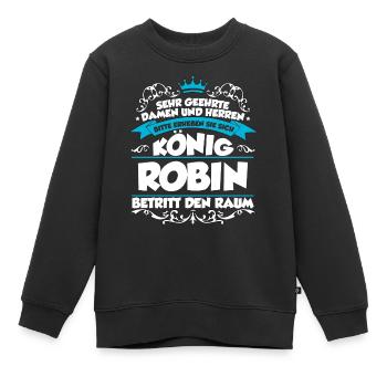Robin Name Design - Kinder Premium Organic Sweatshirt - Schwarz - Vorne - AI Model Kid Female (0cm)