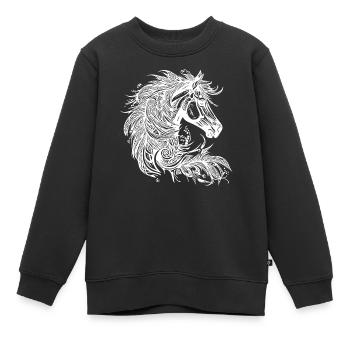 Cheval au galop avec crinière dans le vent - Sweat Premium enfant bio - noir - Devant - AI Model Kid Female (0cm)