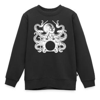 Charmanter Oktopus Am Schlagzeug - Kinder Premium Organic Sweatshirt - Schwarz - Vorne - AI Model Kid Female (0cm)
