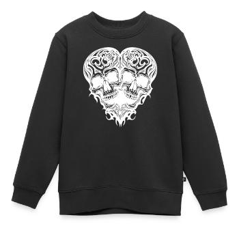 Coeur de deux crânes style de tatouage tribal - Sweat Premium enfant bio - noir - Devant - AI Model Kid Female (0cm)