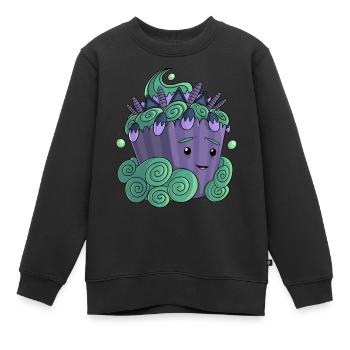 Purple Flower Cupcake - Kinder Premium Organic Sweatshirt - Schwarz - Vorne - AI Model Kid Female (0cm)