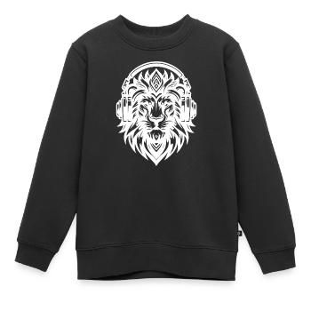 Grimmiger Löwe mit Kopfhörer - Kinder Premium Organic Sweatshirt - Schwarz - Vorne - AI Model Kid Female (0cm)