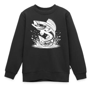 Un sandre sportif sort de l’eau Splash - Sweat Premium enfant bio - noir - Devant - AI Model Kid Female (0cm)