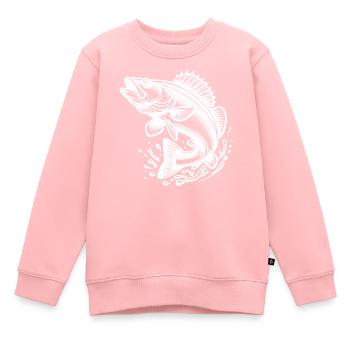 Grand poisson sandre sauteur - Sweat Premium enfant bio - rose - Devant - AI Model Kid Female (0cm)