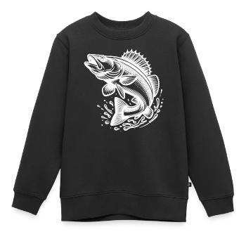 Grand poisson sandre sauteur - Sweat Premium enfant bio - noir - Devant - AI Model Kid Female (0cm)