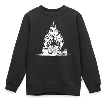 Voiture dragster cool avec moteur enflammé - Sweat Premium enfant bio - noir - Devant - AI Model Kid Female (0cm)