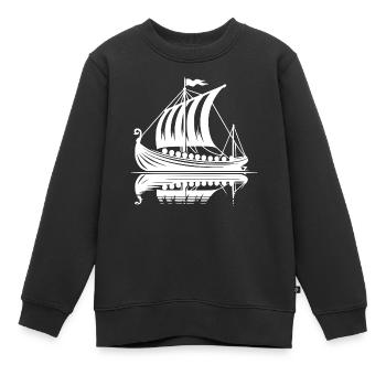 Starkes Wikinger Drachenboot mit Segel - Kinder Premium Organic Sweatshirt - Schwarz - Vorne - AI Model Kid Female (0cm)