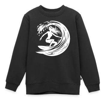 Sportliche Surferin mit Surfbrett im Wellen Tunnel - Kinder Premium Organic Sweatshirt - Schwarz - Vorne - AI Model Kid Female (0cm)