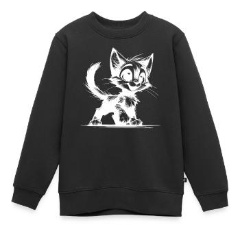 Lächelndes Katzen Stubentiger Kinder Zeichnung - Kinder Premium Organic Sweatshirt - Schwarz - Vorne - AI Model Kid Female (0cm)