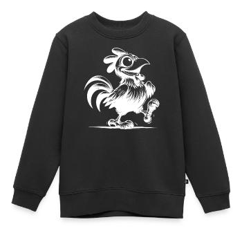 Grinsender Lustiger Gockel Zeichnung - Kinder Premium Organic Sweatshirt - Schwarz - Vorne - AI Model Kid Female (0cm)