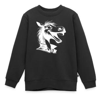 Cheval qui rit Caricature Croquis au crayon - Sweat Premium enfant bio - noir - Devant - AI Model Kid Female (0cm)