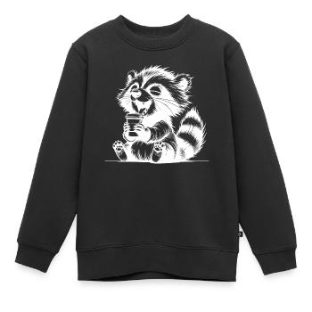 Lustiger Waschbär als Kaffeejunkie mit Becher - Kinder Premium Organic Sweatshirt - Schwarz - Vorne - AI Model Kid Female (0cm)