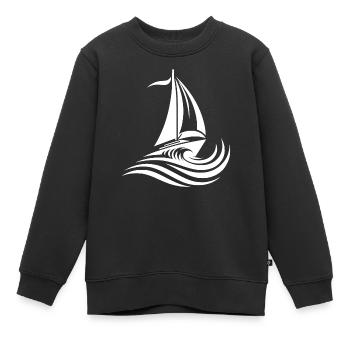 Segelboot bei starkem Wellengang auf offener See - Kinder Premium Organic Sweatshirt - Schwarz - Vorne - AI Model Kid Female (0cm)