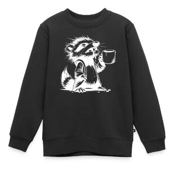 Waschbär mit Kaffeetasse extrem müde Zeichnung - Kinder Premium Organic Sweatshirt - Schwarz - Vorne - AI Model Kid Female (0cm)