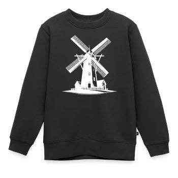 Niederländische Weizen Windmühle für Getreide Mehl - Kinder Premium Organic Sweatshirt - Schwarz - Vorne - AI Model Kid Female (0cm)