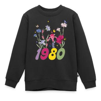 Geburtsjahr 1980 Wildblumen - Kinder Premium Organic Sweatshirt - Schwarz - Vorne - AI Model Kid Female (0cm)