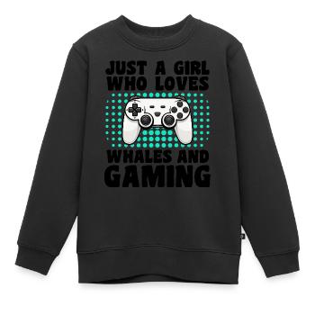 Gamer und Wale: Videospiele und Meeresabenteuer - Kinder Premium Organic Sweatshirt - Schwarz - Vorne - AI Model Kid Female (0cm)