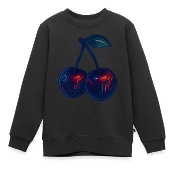 Neon Kirschen Shirt | Cyberpunk Cherry Art - Kinder Premium Organic Sweatshirt - Schwarz - Vorne - AI Model Kid Female (0cm)