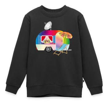 Bunter Retro-Wohnwagen mit Liegestuhl - Kinder Premium Organic Sweatshirt - Schwarz - Vorne - AI Model Kid Female (0cm)