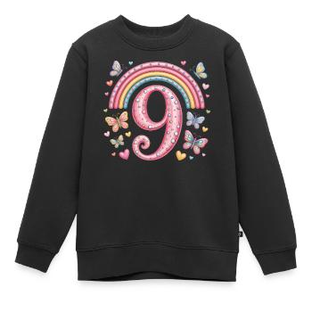 Rainbow Butterfly 9th Birthday Girl - Kids Premium Organic Sweatshirt - black - Front - AI Model Kid Female (0cm)
