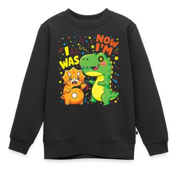 Six Sept Dinosaures Anniversaire de 7 ans - Sweat Premium enfant bio - noir - Devant - AI Model Kid Female (0cm)