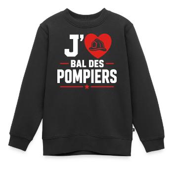 J’aime Bal des Pompiers  Logo Coeur Casque - Sweat Premium enfant bio - noir - Devant - AI Model Kid Female (0cm)