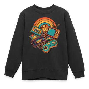 80er 90er Retro Technik Nostalgie Gamer - Kinder Premium Organic Sweatshirt - Schwarz - Vorne - AI Model Kid Female (0cm)